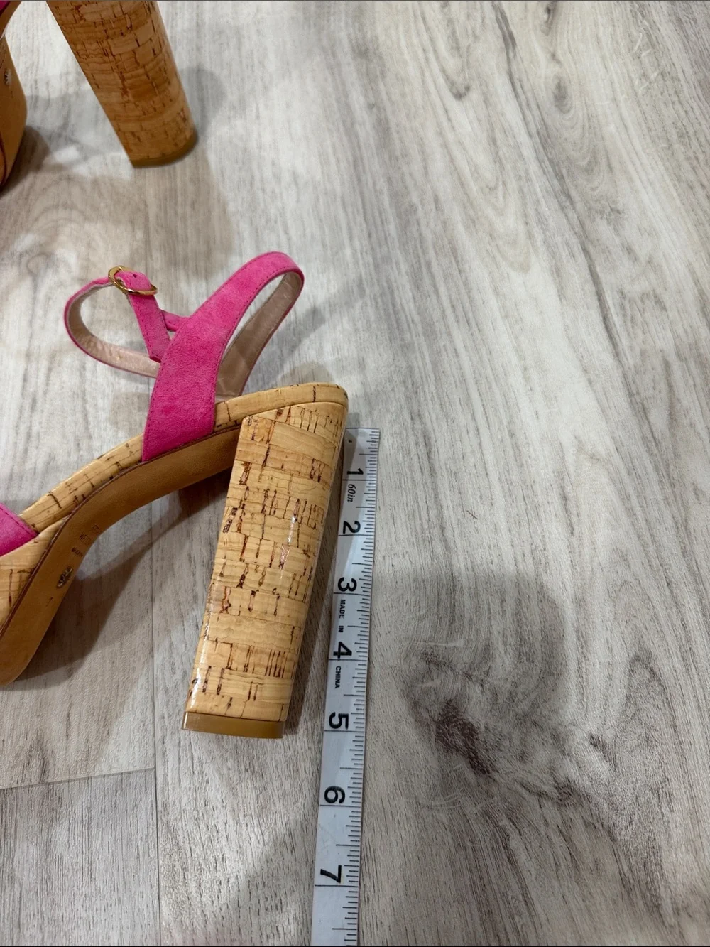 Stuart Weitzman Fuchsia Suede Cork Platform Sandals size 7 faded